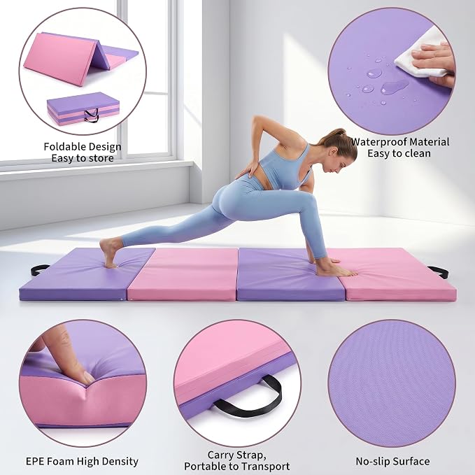 Garvee Gymnastics Mat, 6.2Ft 2-Inch Thick 4-Fold | Exercise Floor Mat for Home Gym, Portable Yoga Mat for Pilates, Aerobics, Martial Arts & Training