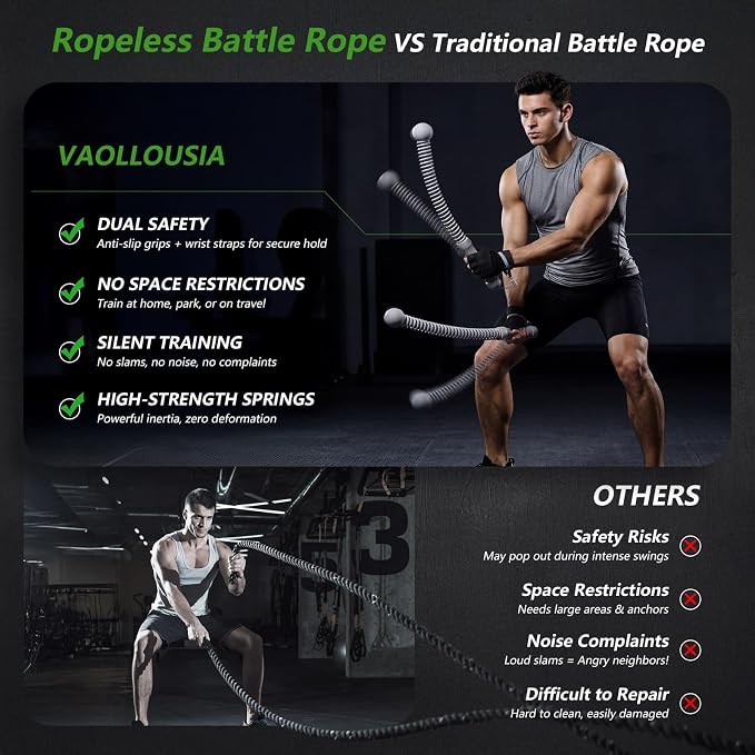 2026Upgraded Weighted Ropeless Battle Ropes for Home Gym&Travel - 2Pack 4MM Steel Spring Cordless Portable Battle Ropes, Exercise Rope Sticks for HIIT, Strength&Cardio, Grey