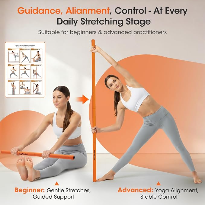 Yoga Stick, Upgraded 5ft Sturdy Steel Mobility Stick, Adjustable Exercise Equipment for Stretching, Flexibility & Balance, Physical Therapy & Posture Correction, Shoulder & Back Relaxation