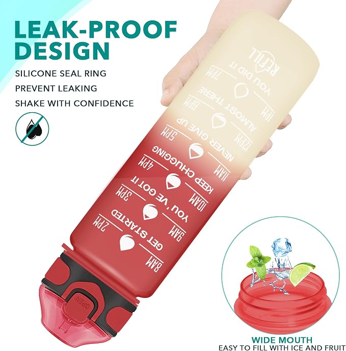 Enerbone 32 oz Drinking Water Bottle with Times to Drink and Straw, Motivational with Carrying Strap, Leakproof BPA & Toxic Free, Ensure You Drink Enough Water for Fitness Gym Outdoor