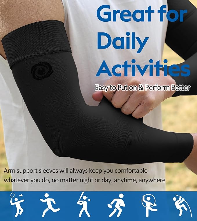 NURCOM Compression Arm Sleeve, 20-30 mmHg, With Silicone, Black M | For Lymphedema, Lipedema, Pain Relief, Edema, Swelling, Post Surgery Recovery, 2 Pack