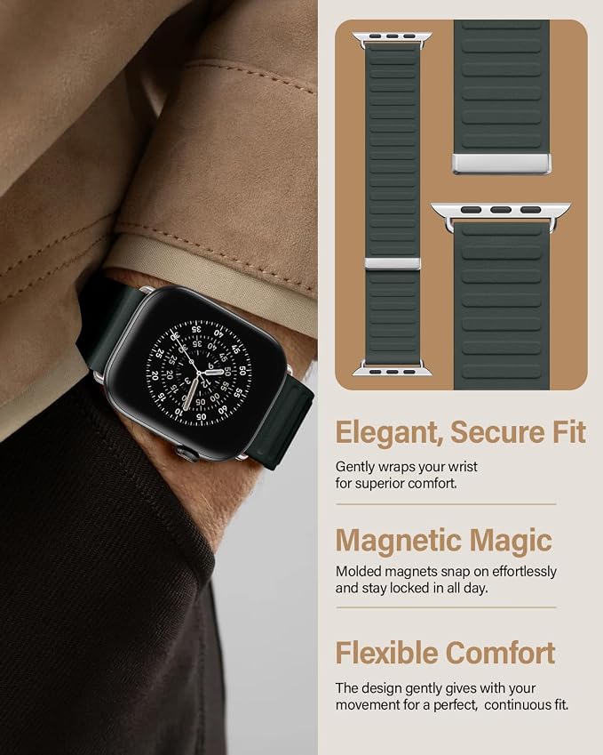 Magnetic Link Sport Band Compatible with Apple Watch Bands for Men Women | Patented Solo Loop Band 40mm 38mm 41mm 44mm 45mm 42mm 49mm, Sport Strap for iWatch Series 11 10 9 8 7 6 5 4 3 2 1 Ultra SE