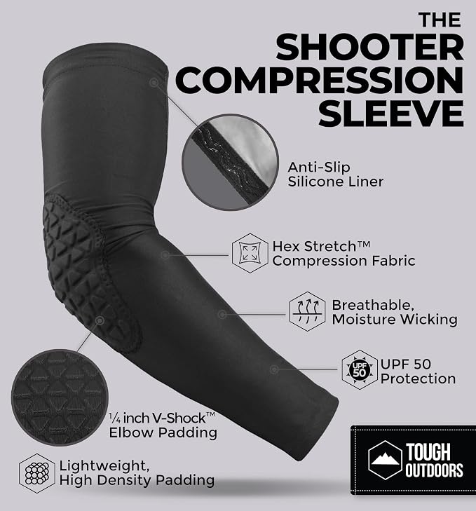 Tough Outdoors Padded Arm Sleeve - Padded Elbow Sleeve, Basketball Arm Sleeve - Volleyball Elbow Sleeve, Football Arm Pad