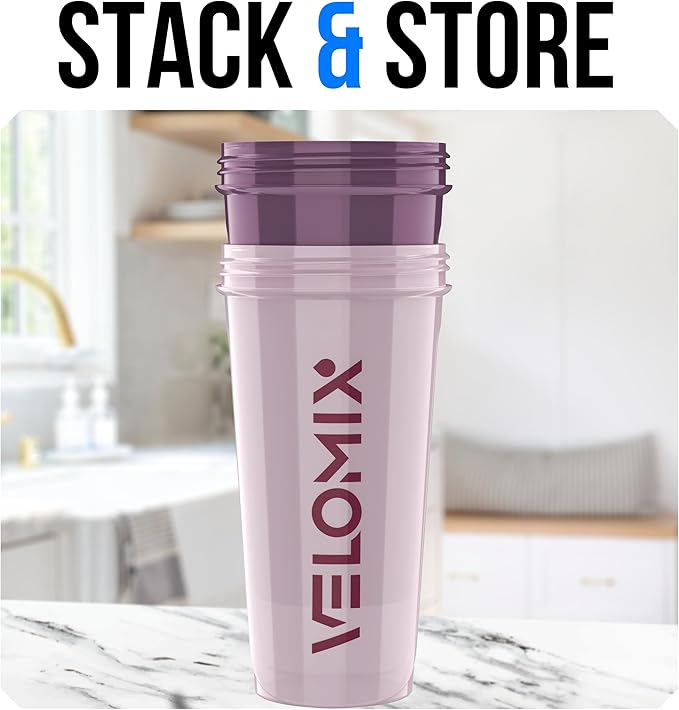 VELOMIX 2 Pack 28oz Protein Shaker Bottle for Protein Mixes, Purple Mix | 2x Wire Whisk, Leak Proof Shaker Cups for Protein Shakes, Stackable, Dishwasher safe, BPA free, Pre Workout and Fitness ready