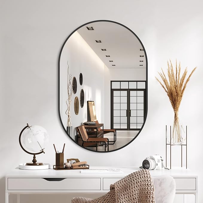 Bathroom Vanity Mirror for Wall, 36''x24'' Black Oval Bathroom Mirror for Over Sink, Bedroom, Living Room, Entryway, HD Tempered Glass, Wall Mounted Horizontally or Vertically