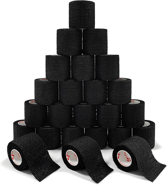 [24Pack 2" x5 Yards] Carbou-Self Adhesive Bandages Sports Wrap, Athletic Elastic Cohesive Bandage for Sports, Injuries, Treatments, and Recovery, First Aid Tape Vet Wrap for Cat, Dog Black