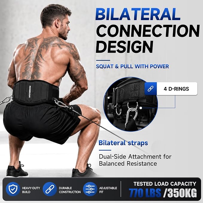 MANUEKLEAR 4-in-1 Weight Lifting Belts for Back Support, Dip Belt with 38.5 IN Rope for Weightlifting Pull Up, Weight Belt for Men Women