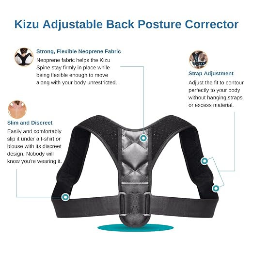 Kizu Spine Posture Corrector for Women and Men, Upper Back Brace Support | Comfortable Adjustable Shoulder Straps, Supports Upright Posture, Eases Daily Neck & Back Tension, Fits Under Clothes