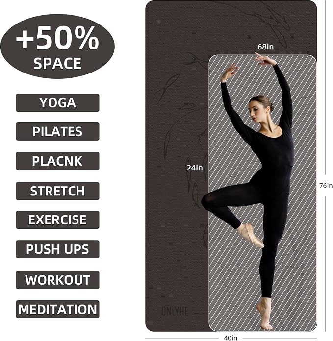 Extra Wide Yoga Mat 76"x40"x10mm TPE Non-Slip Fitness Exercise Mat | Thick 10mm Premium TPE, Extra Large for Pilates, Workout and Home Gym. Ideal for Men and Women