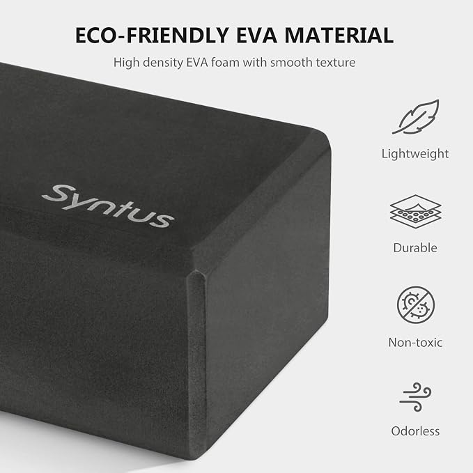 Syntus Yoga Block and Yoga Strap Set, Soft Non-Slip Yoga Blocks 9×6×4 inches, 8FT Metal D-Ring Strap for Yoga, General Fitness, Pilates, Stretching and Toning
