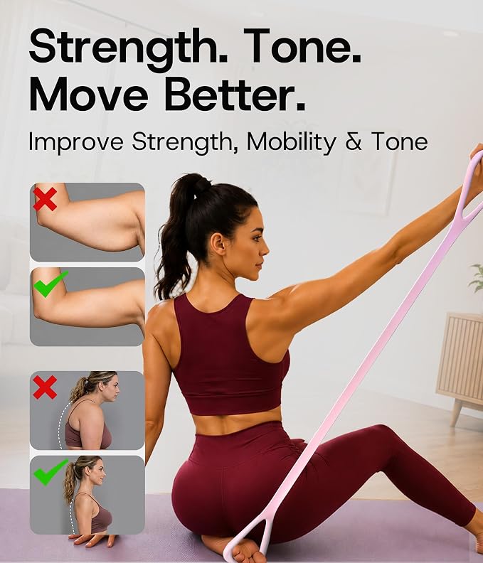 Figure 8 Resistance Band with Full Body Workout Guide, 20LB Total Body Exercise Band with Comfortable Solid Handles for Arms, Back, Shoulders, Stretching & Home Workout