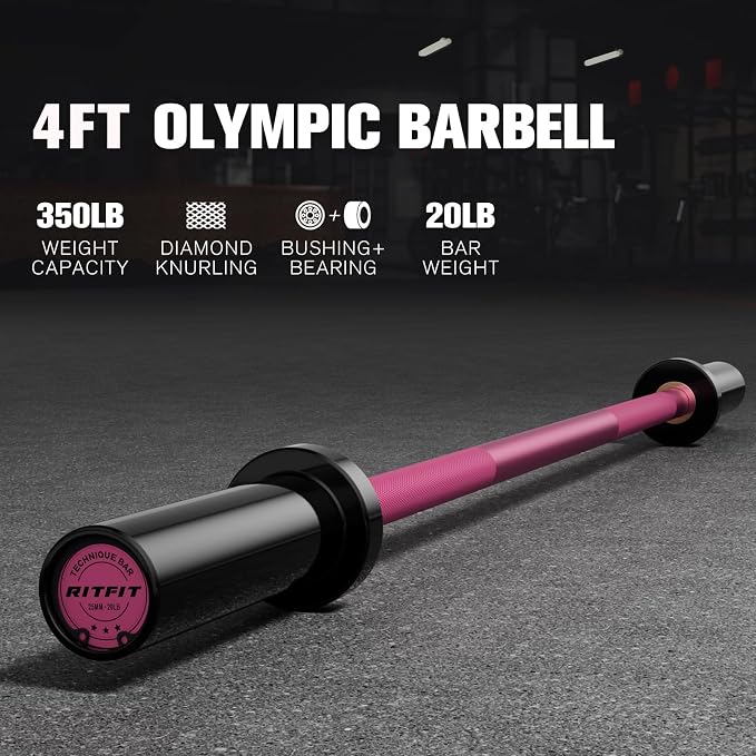 RITFIT Olympic Barbell 4ft/6ft - 2 Inch Weight Bar for Strength Training, Weightlifting, Squat, Deadlift, Bench Press, Curl, Overhead Press - 350lbs/500lbs Capacity