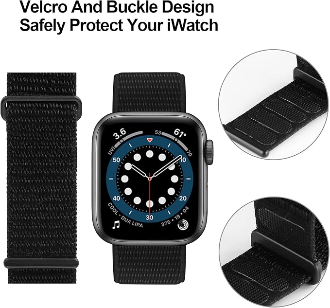 JuQBanke Sport Loop Band Compatible with Apple Watch Band 38mm 40mm 41mm 42mm 44mm 45mm iWatch Series 7 6 5 SE 4 3 2 1 Strap, Nylon Women Men Stretchy Elastic Braided Wristband, 42 44 45mm Dark Black | Braided Nylon Band for Apple Watch 42mm 44mm, Adju...