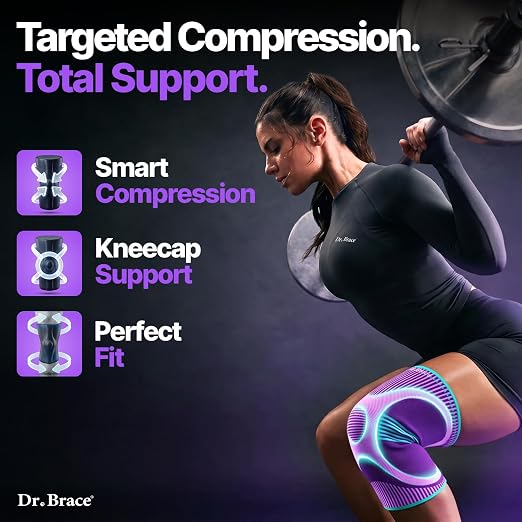 DR. BRACE Elite Compression Knee Brace for Women & Men, (2-Pack) Knee Support Compression Sleeve, Workout Sports Knee Braces for Meniscus Tear, ACL & Arthritis Pain Relief - Check Size Guide Video (Galaxsis, Medium)