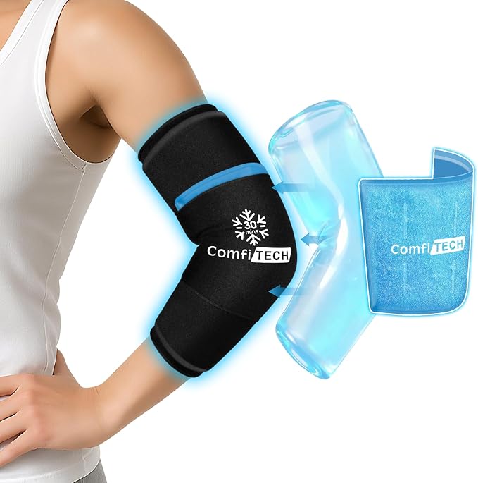ComfiTECH Dual-Gel Elbow Ice Pack Wrap for Arm with 30-Min Cooling, M | Reusable Gel Forearm Brace for Tendonitis & Injuries, Cold Compression Sleeve for Pitchers, Tennis Elbow & Golfer Arm Relief