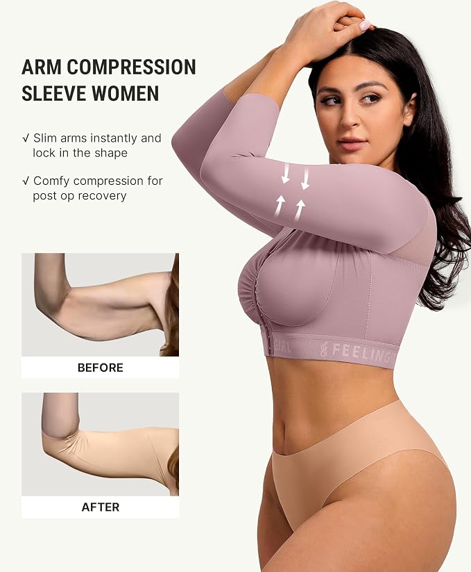 FeelinGirl Arm Compression Sleeve Women Post Arm Lipo Shaper | Front Closure, Compression Bra with Sleeves, Breast Lift, Back Smooth, Post Augmentation Lymphedema Recovery