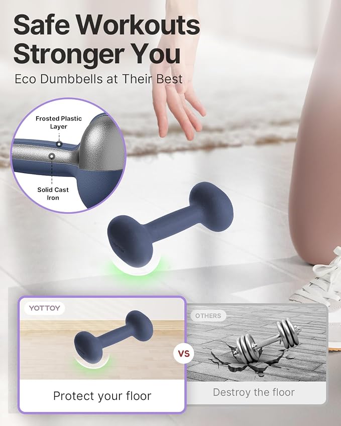 YOTTOY Dumbbell Set of 2,2-15 Pound Hand Weights for Women, Non-Slip Hand Weights for Home Gym, Strength Training, and Full-Body Workouts