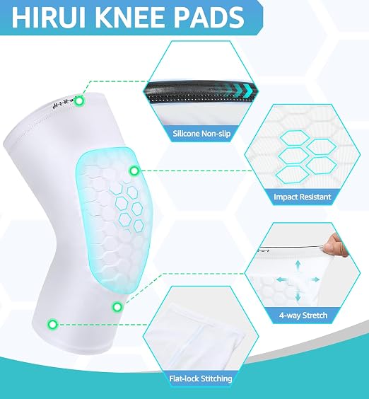Knee Pads for Kids Youth Adult, Basketball Baseball Knee Brace Knee Support, Collision Avoidance Kneepad Compression Knee Sleeve for Volleyball Football Cycling Running-1Pair (White, L)