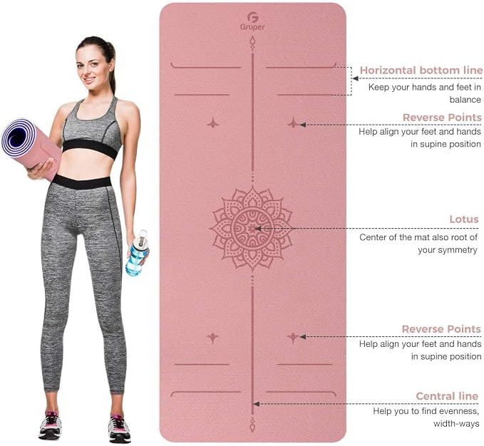 Gruper Yoga Mat Non Slip TPE Extra Wide Yoga Mat with Alignment Mark, 72"L x 32"W x 0.32"/0.24"Th (183cm x 80cm x 8mm/6mm), Anti-Tear Exercise Mat with Carrying Strap and Bag, Workout Mats for Yoga, Pilates