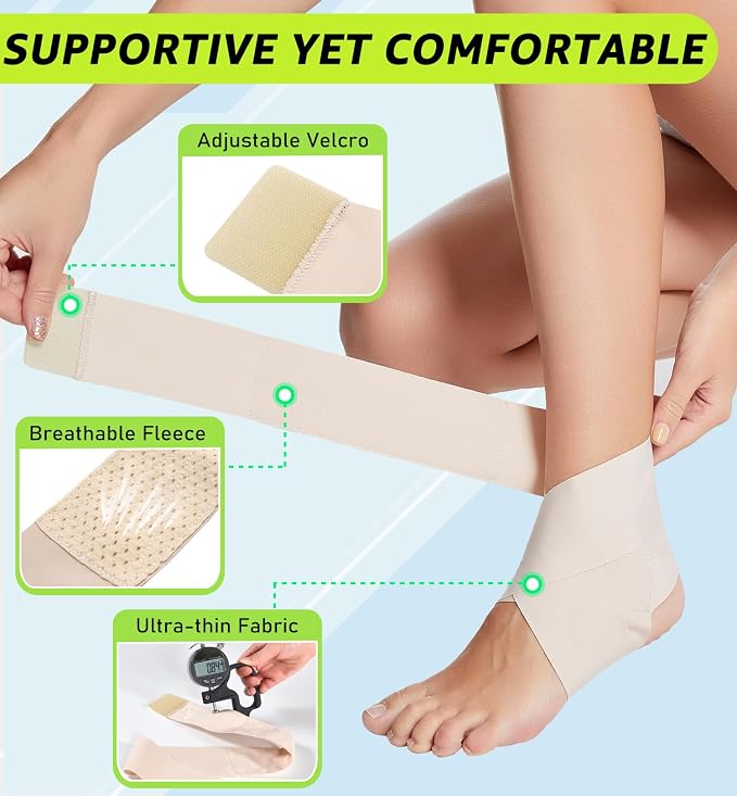 HiRui Ultrathin High-Elastic Ankle Wraps Ankle Brace for Men Women Kids, Adjustable Ankle Straps for Running, Football, Basketball, Sprains, Arthritis, Plantar Fasciitis (Beige, Small (Pack of 1))