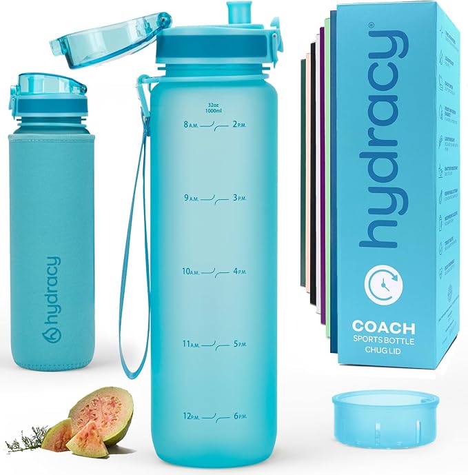 Hydracy Motivational Water Bottle with Time Marker & Fruit Infuser 32 oz | BPA-Free Tritan, Leakproof Flip-Top Lid,No-Sweat Sleeve,Carry Strap,Daily Intake Tracking for Gym,Sports,Outdoors