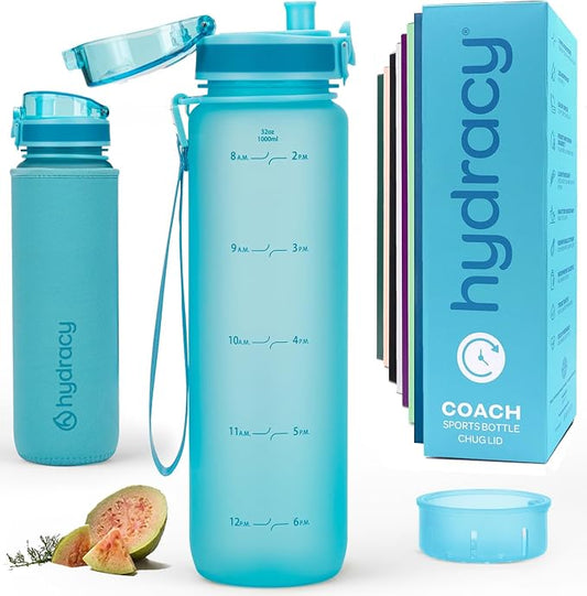 Hydracy Motivational Water Bottle with Time Marker & Fruit Infuser 32 oz | BPA-Free Tritan, Leakproof Flip-Top Lid,No-Sweat Sleeve,Carry Strap,Daily Intake Tracking for Gym,Sports,Outdoors