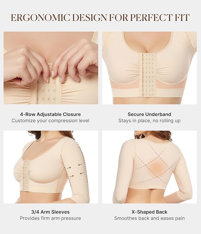 BRABIC Upper Arm Shaper for Women Fajas Post Surgery Compression Sleeves | Front Closure Bra, Arm Lipo Compression Garment, Slimming Shapewear Top, Support for Flabby Arms and Post-Surgery Recovery