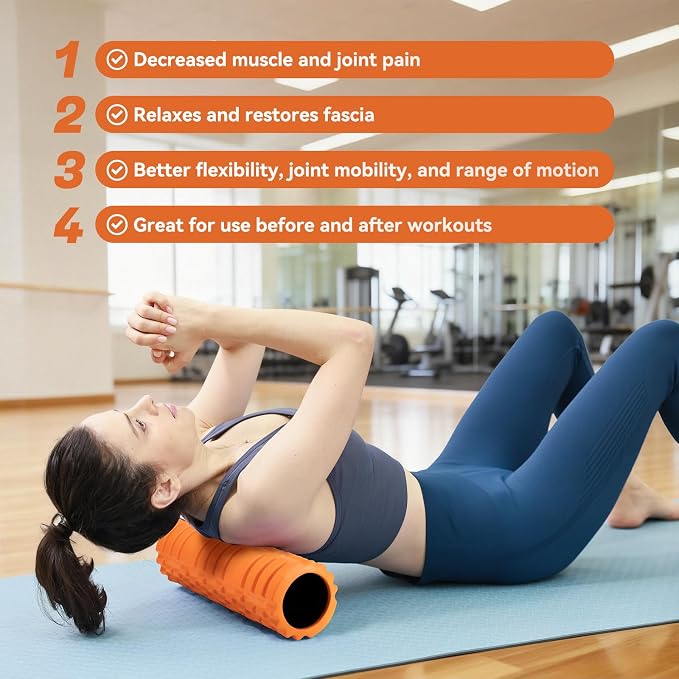Foam Roller for Deep Tissue Massager, Patented Exercise Roller | 18" Trigger Point Foam Roller for Muscle Recovery, Physical Therapy, Improves Mobility, Fitness, Yoga and Pilates, Orange