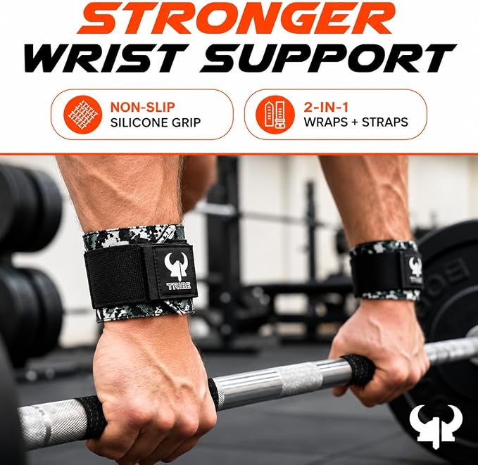 2-in-1 Heavy Duty Lifting Straps and Wrist Wraps, 18 Inch Non-Slip Grip