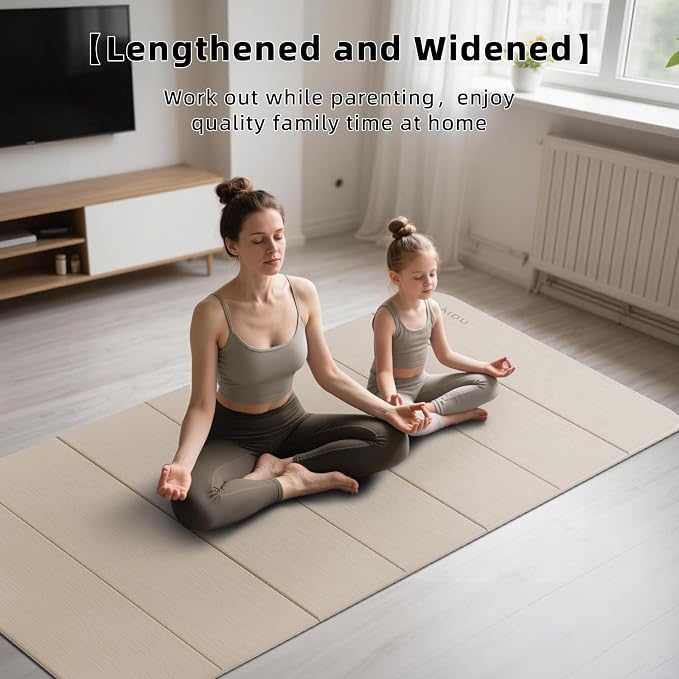 PAIDU Foldable Yoga Mat (10MM) 75‘’x40‘“ Quick Fold，Easy Storage | TPE Non-Slip Design, Ea Extra Long/Wide for Indoor Yoga, Pilates and Outdoor Travel Workouts