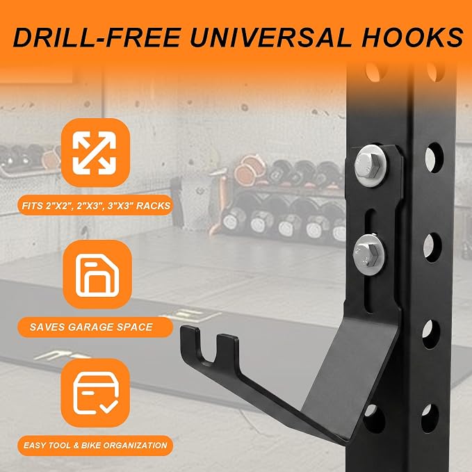 Heavy-Duty Battle Rope Storage Attachment for Squat Rack, Universal 5mm Steel Hanger with Multi-Use Front Notch, Adjustable Mount Fits 5/8" & 1" Holes, Home Gym Equipment Organizer