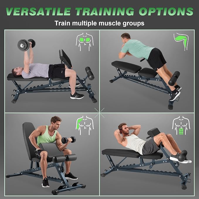 1000 LBS Adjustable Weight Bench with Roman Chair 75°to -20°FID | Utility Workout Bench for Home Gym Sit Up/Decline/Incline Bench Press Exercise Equipment Strength Training