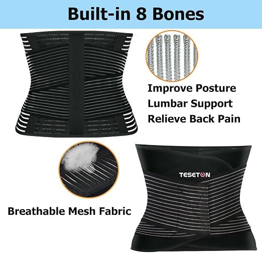 TESETON Back Brace for Women Men Lower Back Pain, Back Support Belt Relief Pain from Herniated Disc, Sciatica, Scoliosis and more, Lumbar Support Belt with 8 reinforced Bones 02 Black-XXL