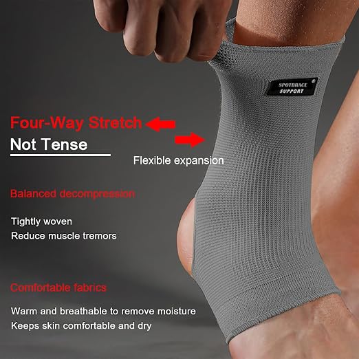 SPOTBRACE Ankle Brace Compression Sleeve, Ankle Support For Women Men 2Pack | Elastic, Open Heel, Gray, Breathable, Thin, Soft, Foot Compression Sock Wrap for Swelling, Plantar Fasciitis, Sprain, Size S