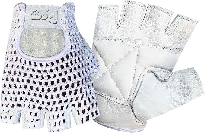 Fingerless Net Gloves Cycle Biker Gym Cycling Driving Body Building Weight Lifting 404 White Leather White Mesh (White, Medium)
