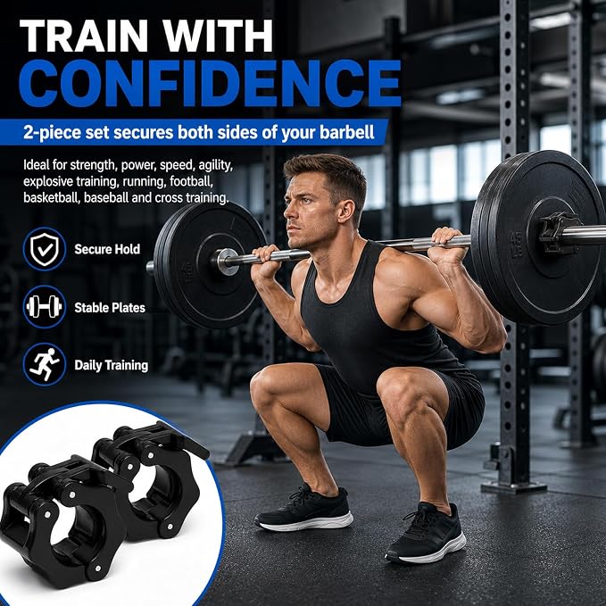 1 Inch Barbell Clamps 2 Pack Quick Release Collars For Standard Bar | Secure Non-Slip Grip, One-Hand Quick Release, High-Strength Nylon, Anti-Slip Rubber Pads