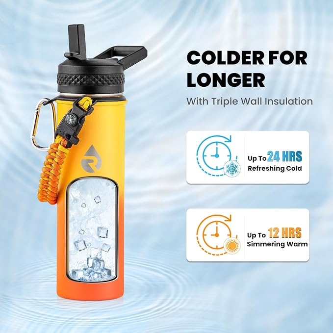 RAYMYLO Insulated Water Bottle 20 oz, Triple Wall Vacuum Stainless Steel | (Cold for 24Hrs, Hot for 12Hrs), Leak Proof & Non-BPA, Modern Water Bottle Jug for School with Straw Spout Lids