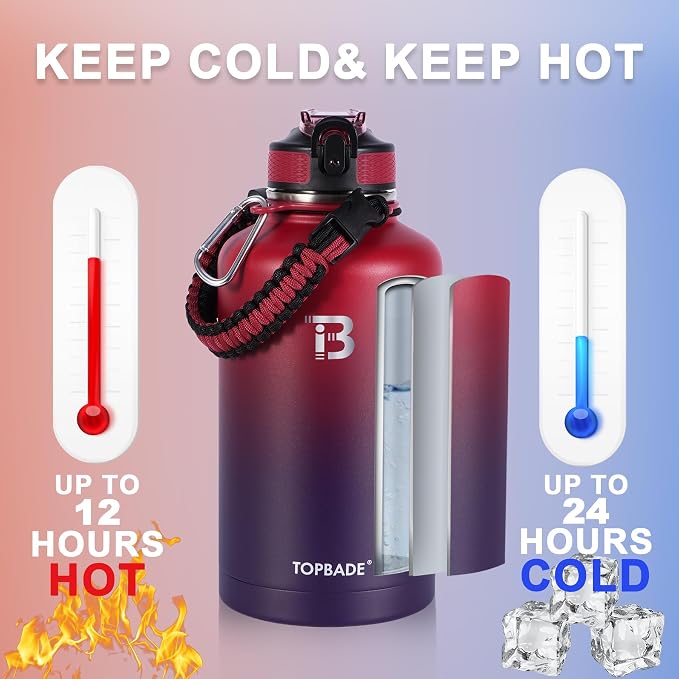 TOPBADE 32oz Insulated Water Bottle with Straw Lid & Spout Lid & Paracord Handle, Stainless Steel Water Bottle Wide Mouth, Double Wall for Women Men Gym Fitness Outdoor