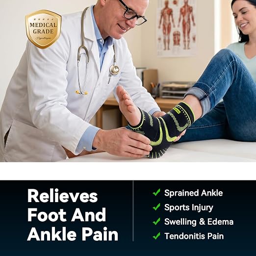 Ankle Brace for Men & Women,Sprained Ankle Support with Dual Silicone Pads,Ankle Compression Sleeve with Adjustable Strap,Targeted Compression for Plantar Fasciitis Relief (Black, Small)