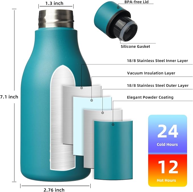 BJPKPK 12oz Insulated Water Bottle, Stainless Steel Bottle with Carry Strap | Keep Cold & Hot Vacuum Insulation, Leak-Proof BPA-Free Design, Slim Bottle Fits Most Cup Holders for Gym, Office & Travel