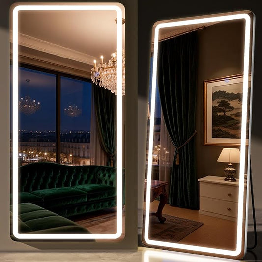 LED Full Length Mirror 32 x 71 Inch for Party Wedding | Floor Mirrors with Dimming &3 Color Lighting LED Mirrors Full Body with Stand for Bedroom Dressing Room Rect