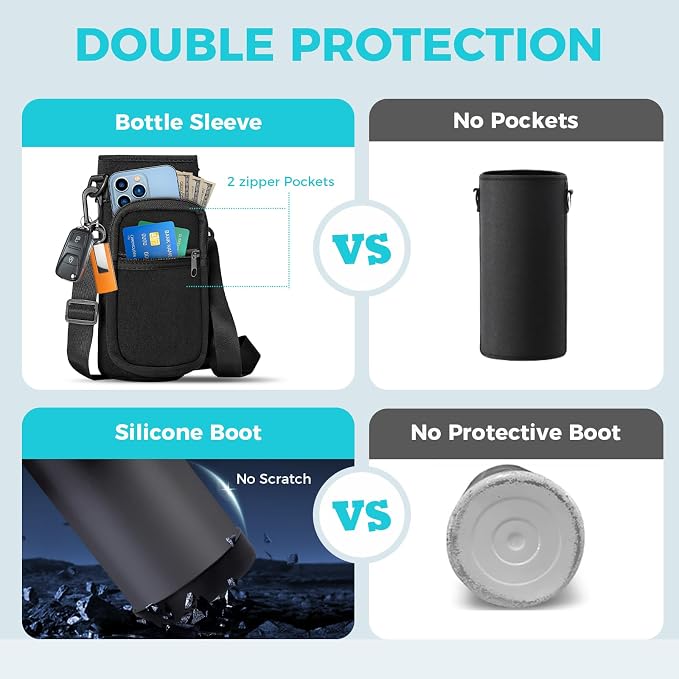Insulated Water Bottle with Straw - 40 oz Triple Walled Water Bottle with Strap Carrier Bag, Flip Top Lid, Paracord Handle, Protective Cup Mat, Sweat-proof Metal Waterbottle for Sport, Gym, Workout