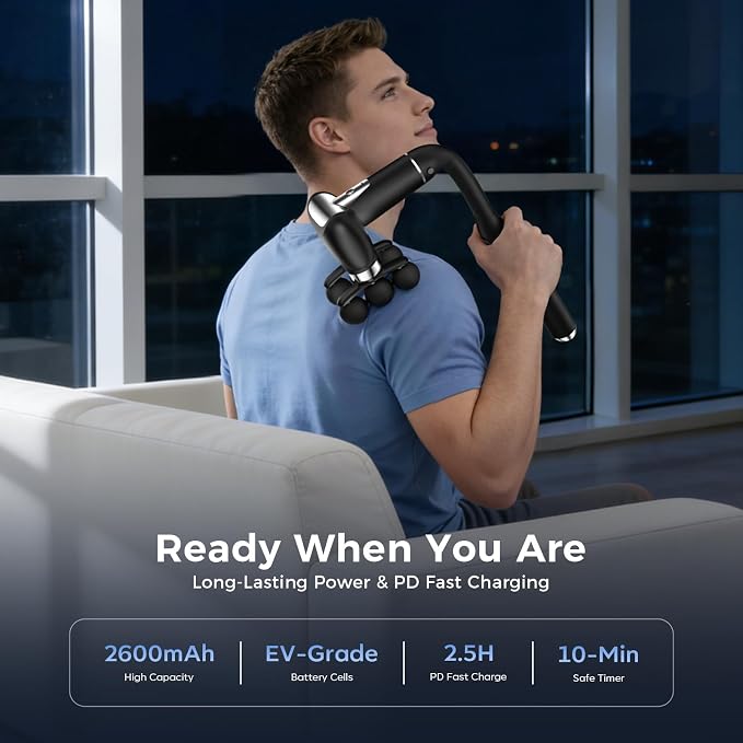 6-Head Massage Gun with Upgraded Detachable Extension Handle – Deep Tissue Percussion Massager for Neck, Shoulder, Back, Leg & Full Body Muscle Relaxation, Portable Handheld Massager
