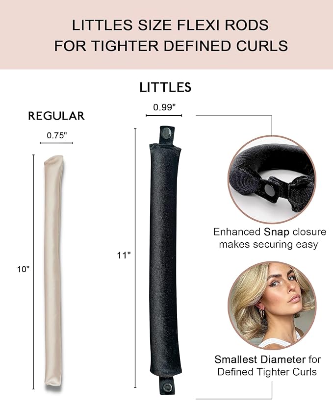 Littles Heatless Curls Overnight Rods - Upgraded Directional Grip Velvet Heatless Hair Curler to Sleep in No Heat Heatless Curling Flexi Rods Foam Hair Rollers for Blowout Look Long & Short Hair