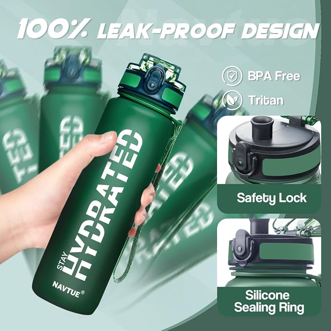 Water Bottle 32 oz Motivational Time Marker Tritan Bottle | BPA-free Tritan water bottle with time marker leakproof Lightweight portable Easy Clean Brush for Gym, Travel, School, Office