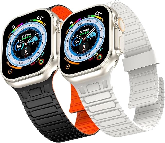 Magnetic Band Compatible with Apple Watch Ultra 3/2/1 Band for Men 49mm 46mm 45mm 44mm 42mm, Silicone Sport Waterproof Loop Strap Magnet Link for iWatch Series SE 11 10 9 8 7 6 5 4 3 2 1