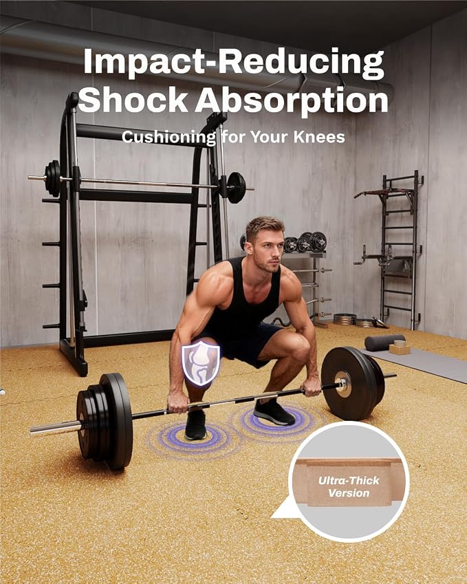 AIRHOP 0.79'' Extra-Thick 48 Sq Ft Rubber Top Gym Flooring for Home Gym | 12 Tiles, High Density EVA Foam, Waterproof & Non-Slip Rubber, Interlocking Puzzle Mats, Heavy Duty Floor Protection, 24"x24"