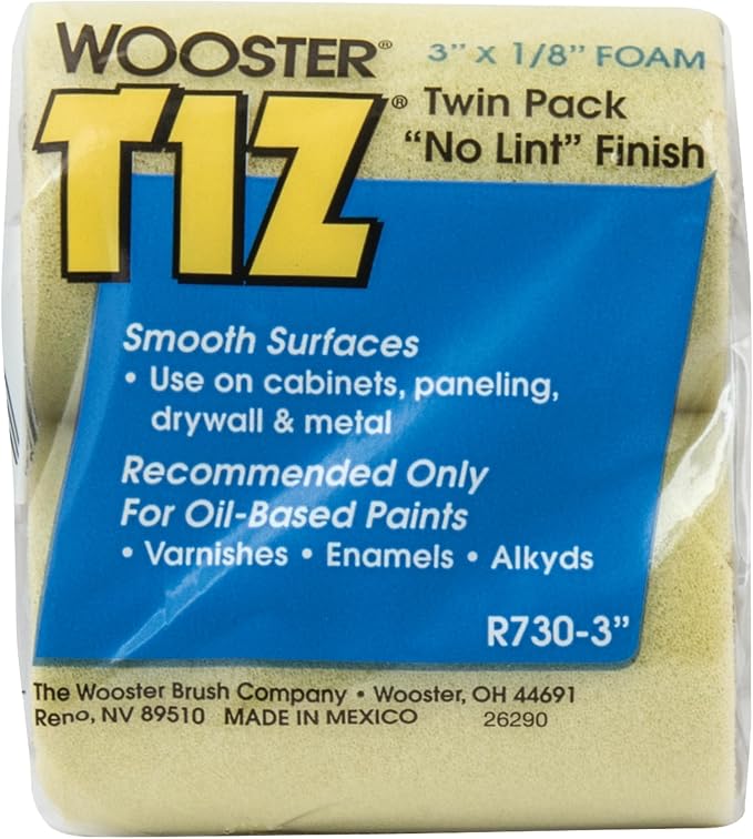 Wooster Brush R730-3 Tiz Foam Roller Cover, 1/8-Inch Nap, 2-Pack, 3-Inch