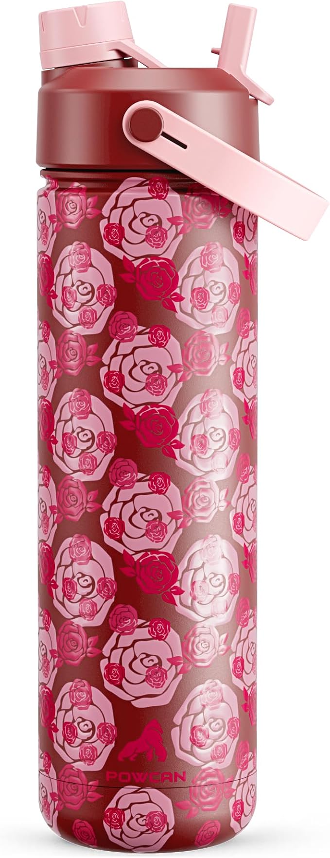 POWCAN 26 oz Insulated Water Bottle: 2-in-1 Straw and Spout Lid, Leak-proof | Keep Cold 24H, Cupholder Friendly, BPA-Free, Stainless Steel Water Bottle for Gift, Mother, Wife, Girlfriend (Sweet Rosy)