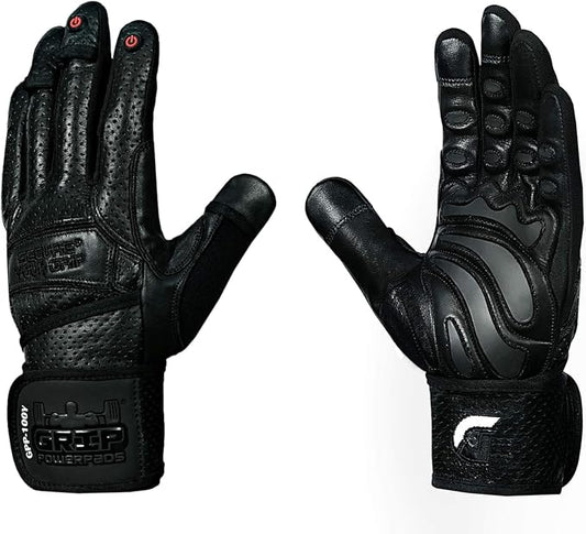 Elite Leather Gym Gloves with Built in 2" Wide Wrist Wraps Grip & Design for Weightlifting Power Lifting Bodybuilding & Strength Training Workout Exercises